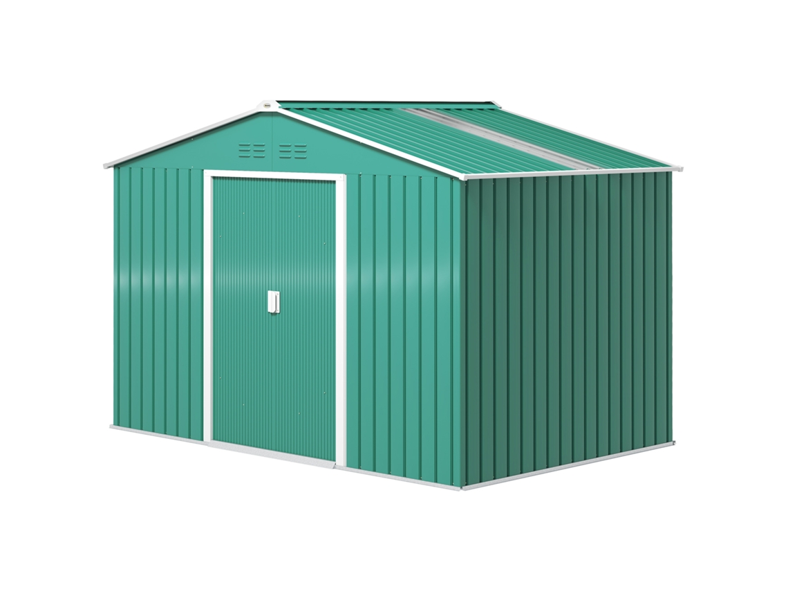 Galpão de Jardim 4,9m² 277x195x192cm com 2 portas deslizantes telhado inclinado 4 janelas verde | S/MARCA