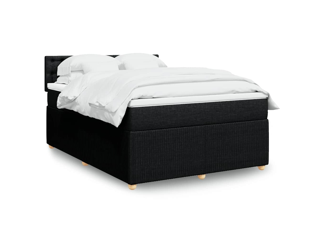 Cama Com Molas/colchão 140x190 Cm Tecido Preto