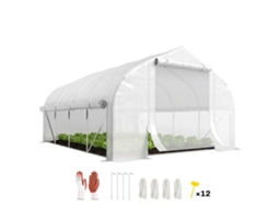 Estufa Tipo Túnel 395x300x200 Cm com Porta de Malha e 8 Janelas Estufa de Jardim com Cobertura de Pe Branco Ge