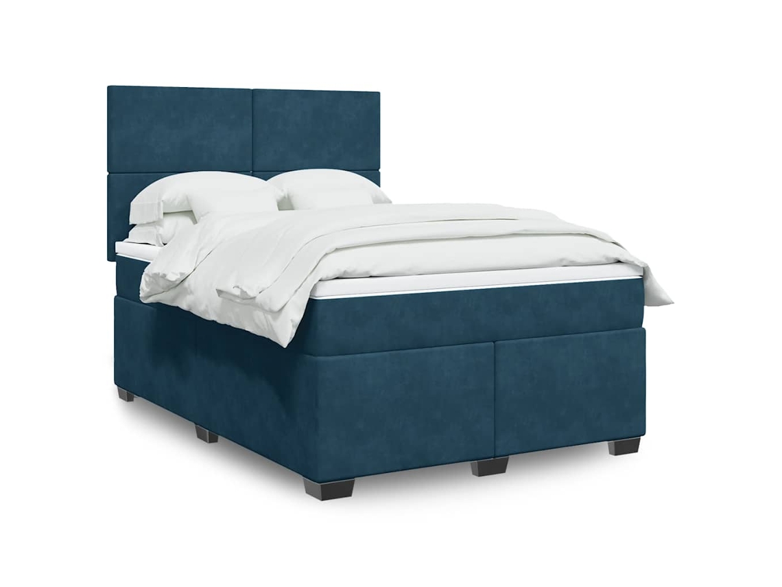 Vidaxl Cama Com Molas/colchão 160x200 Cm Veludo Azul