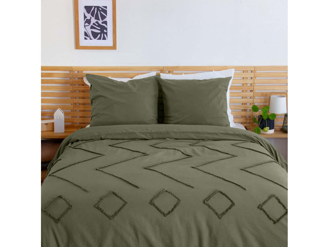 Roupa De Cama Algodão Lavado Tufado Motivos Étnicos, 2 Lugares
