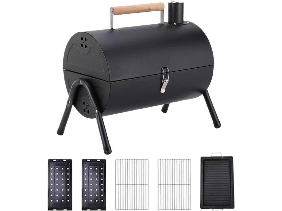 Churrasqueira De Camping Com Função De Defumação, Churrasqueira Compacta Com Tampa Para Casa, Piqueniques.