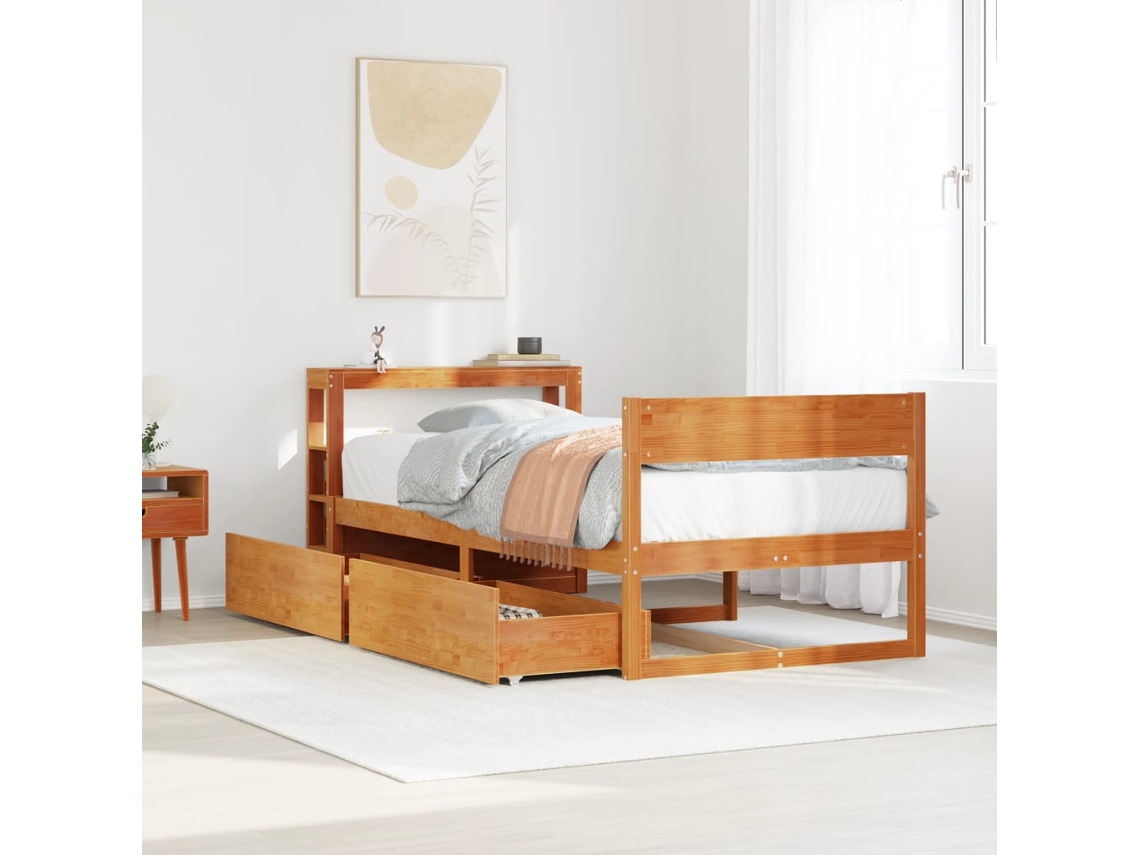 Cama Sem Colchão 100x200 Cm Pinho Maciço Castanho-mel