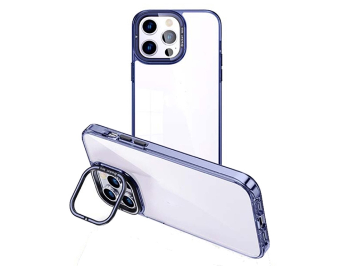 Suporte Casa Galvanizado Para Iphone 15 Plus Pele Sintética Azul
