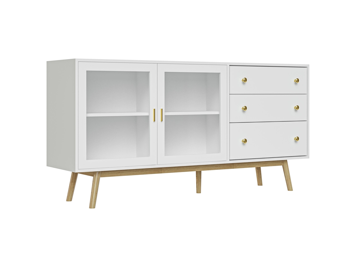 Aparador 40x80 Cm Em Madeira, Vidro Ideal Para Para Sala De Jantar Cor Branco Para Decoração E Funcionalidade Com Design Moderno E Prático E Madeira
