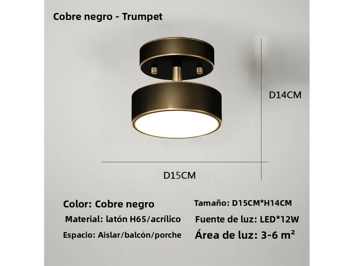 Luminária de Teto Redonda Nórdica Dourada/preta com Led e Fonte de Luz Led. MDUG (branco Quente/preto, 15 Cm)