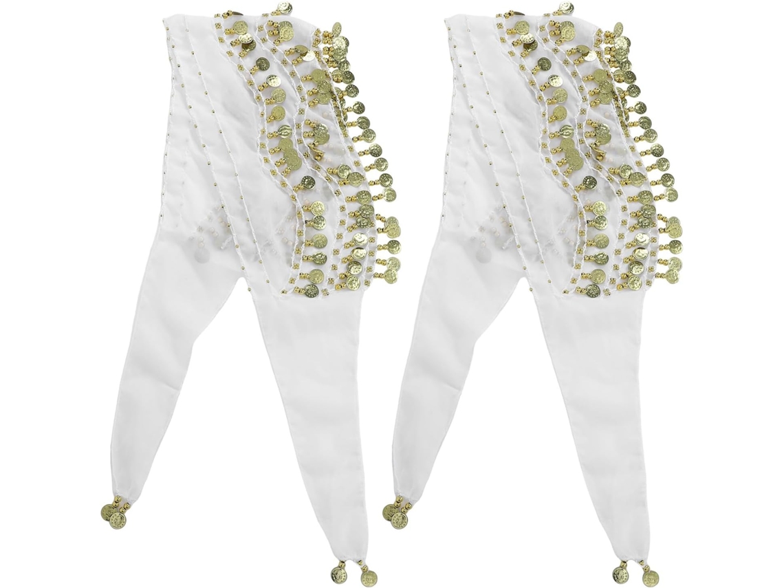 Conjunto De 2 Peças De Lenços E Cintos Brancos Para Dança Oriental Com 128 Peças Metálicas.