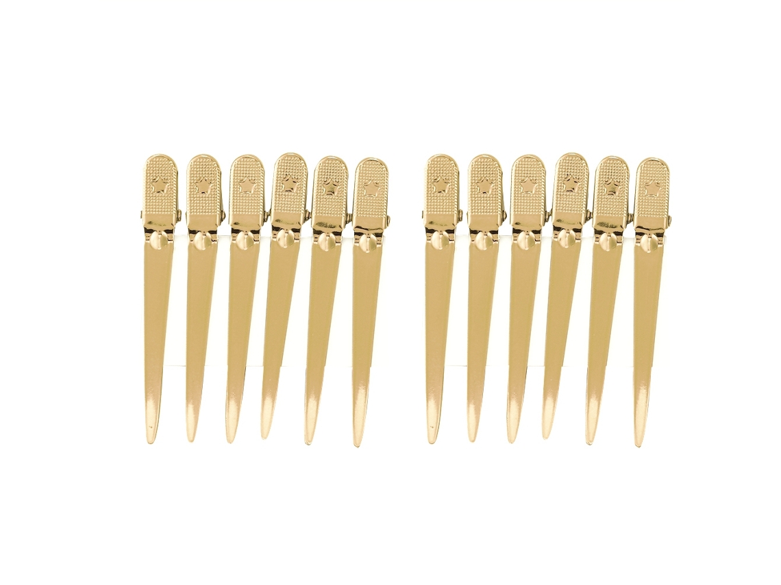 12pcs/box Grampos De Cabelo Para Estilo E Secção Em Salão De Beleza De Aço Dourado