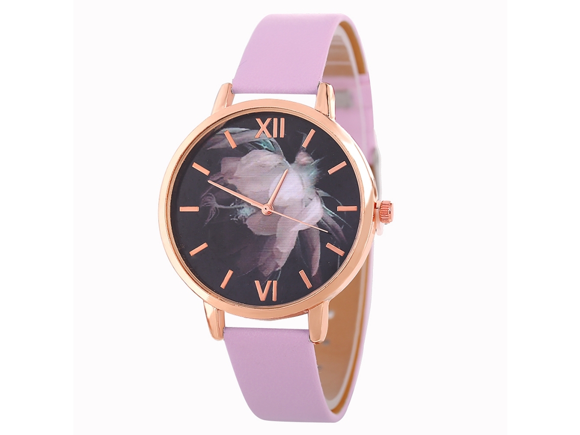 Relógio de Pulso Feminino Menina de Quartzo Casual com Pulseira de Couro Pu Rosa