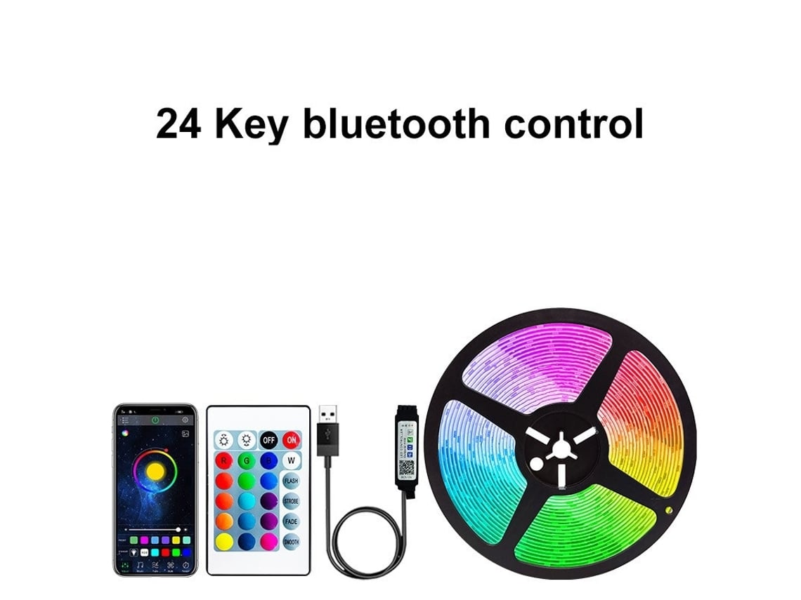 Fita Led Rgb Usb Com Bluetooth E Comando À Distância, 24 Teclas, 40m, Controlo Por App Elysve