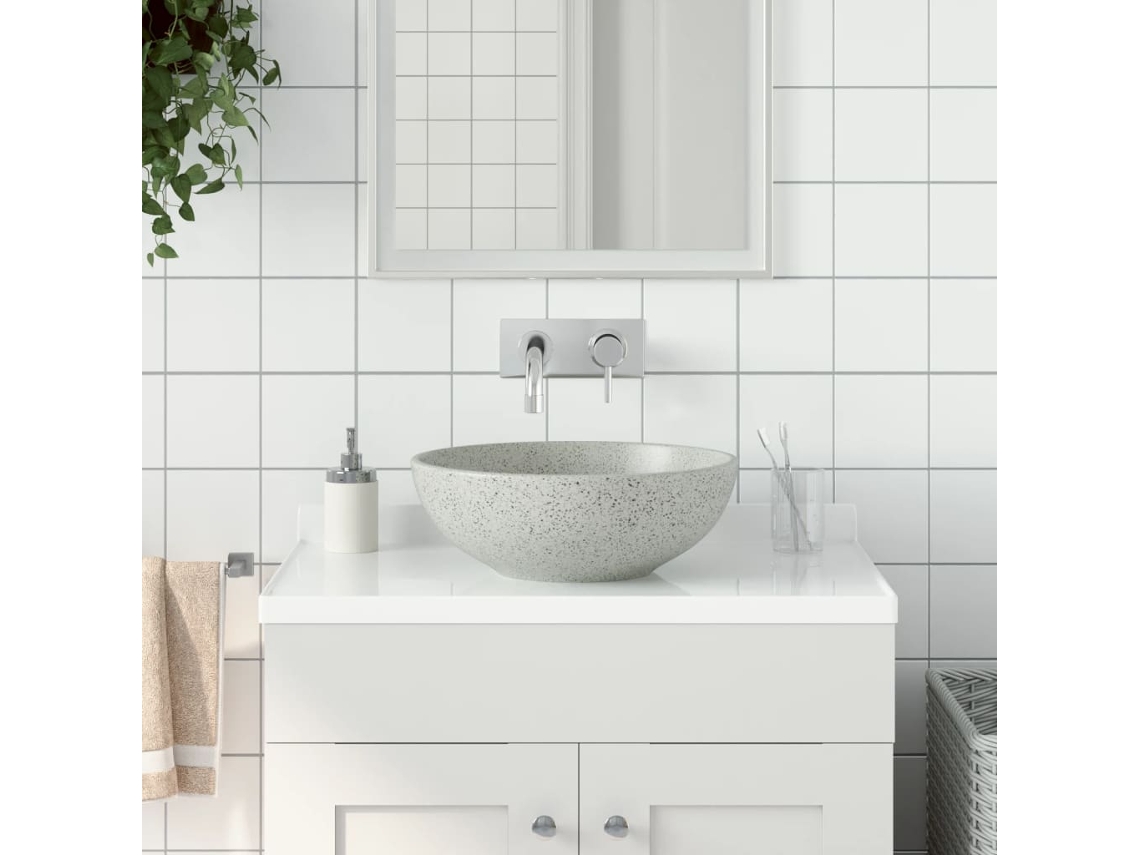 Vidaxl Lavatório De Bancada Redondo Φ41x14 Cm Cerâmica Cinzento