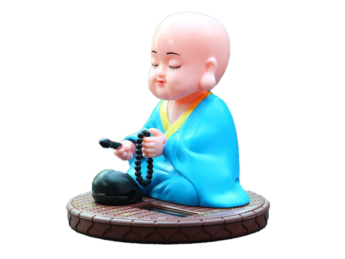 Ornamento Solar Pequeno Monge Auto Nod Knock Buda Estátua Brinquedo Decor Casa Azul S/MARCA