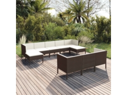 Vidaxl 10 Pcs Conjunto Lounge Jardim C/ Almofadões Vime Pe Castanho