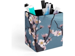 Porta Canetas Quadrado em Mesa de Couro, Porta Pinceis de Maquiagem, Organizador de Artigos de Papelaria com Estampa Flor