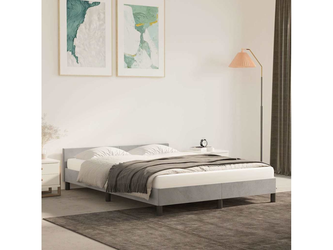 Vidaxl Estrutura De Cama Sem Colchão 140x200 Cm Veludo Cinzento-claro