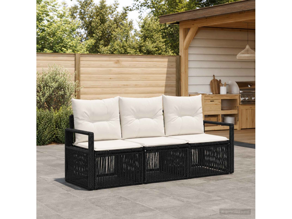 Vidaxl Conjunto De Sofá De Jardim 3 Unid. Preto Vime Pe