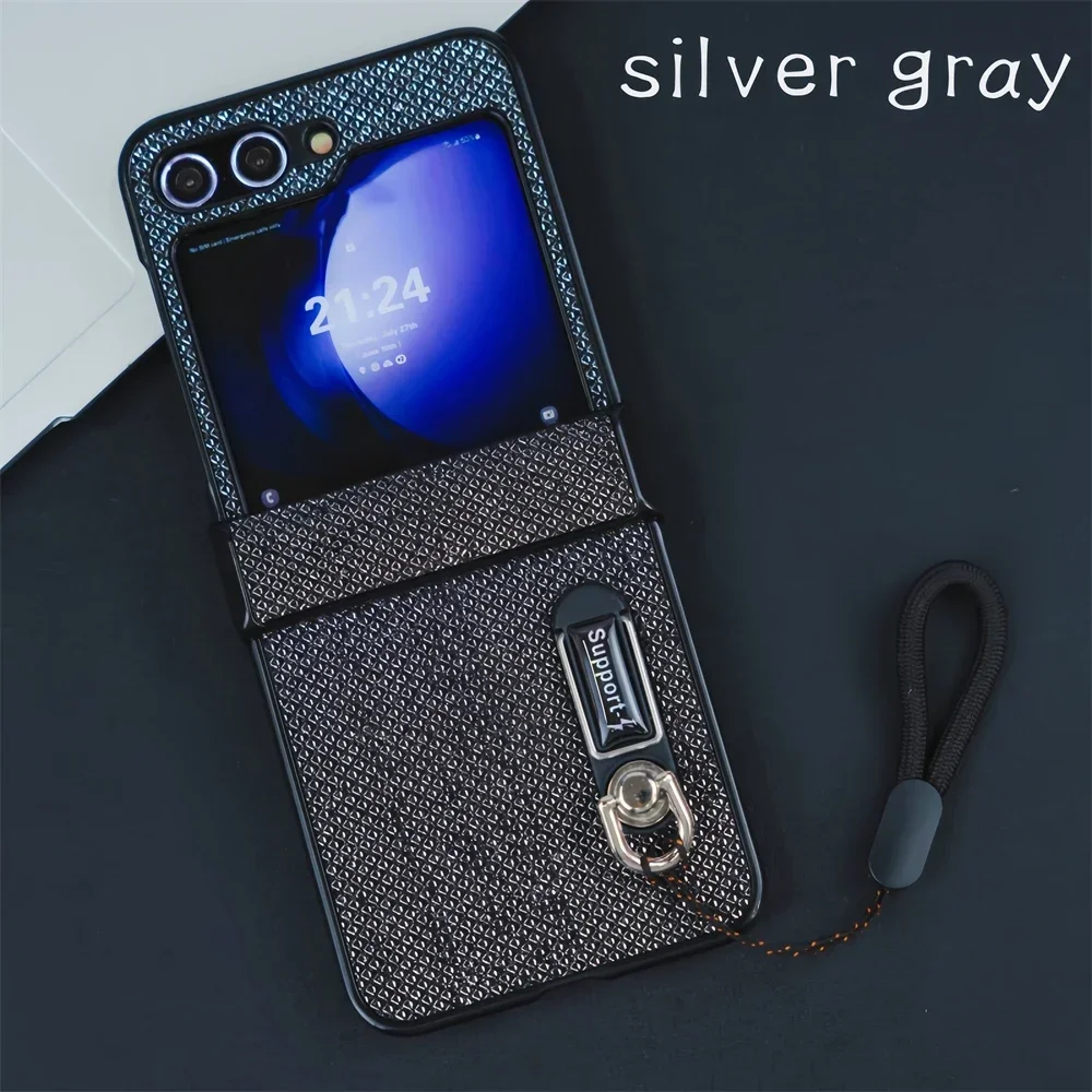 (cinza, Galaxy Z Flip 6) Capa De Celular Luxuosa E Brilhante Com Pulseira, Proteção Para Lente, Capa Traseira Protetora Invisível