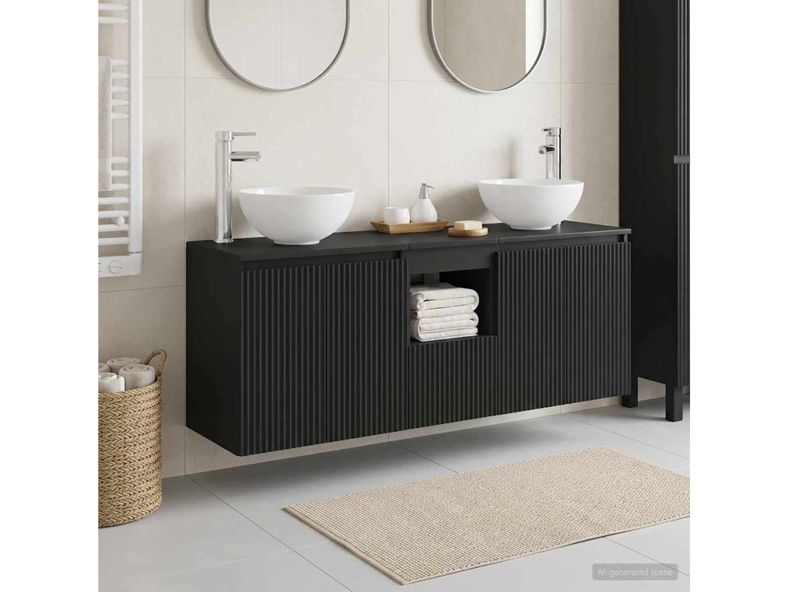 Vidaxl Conjunto De Armários Para Banheiro 3 Unid. Preto