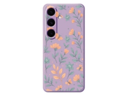 Capa Tkdaddy Para Samsung Galaxy S24 Fe Com Estampa De Flores Amarelas E Bordas Retas Em Tpu, Capa Traseira Roxa