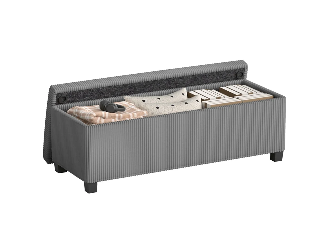 Banco de Arrumação para Pé de Cama em Veludo Canelado BTFORUS, Tampa, 112x42x40cm, cinza