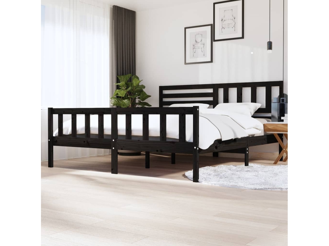 Vidaxl Estrutura De Cama 200x200 Cm Madeira Maciça Preto