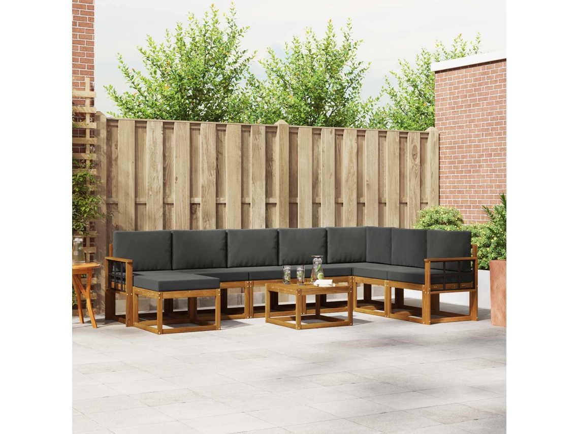Vidaxl Conjunto De Sofás Para Exterior 9 Unid. Natural E Antracite