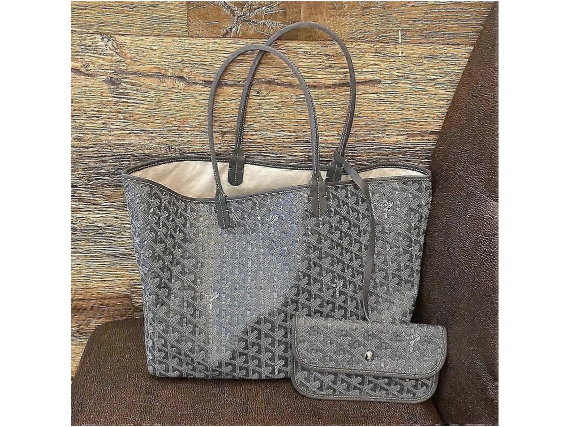Bolsa Tote De Couro Para Mulher, Grande Capacidade Impermeável, Bolsa De Escritório Com Zíper Cinza Escuro L Cinza Escuro