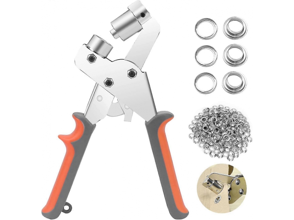 Alicate para Ilhós Kit Profissional com 100 Ilhós Metálicos para Couro, Lona, Tecido e Pvc AQUAFORGE (diâmetro Interno de 10mm)