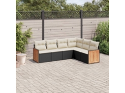 6 Pcs Conjunto Sofás De Jardim C/ Almofadões Vime Pe Preto Dkd Home Decor