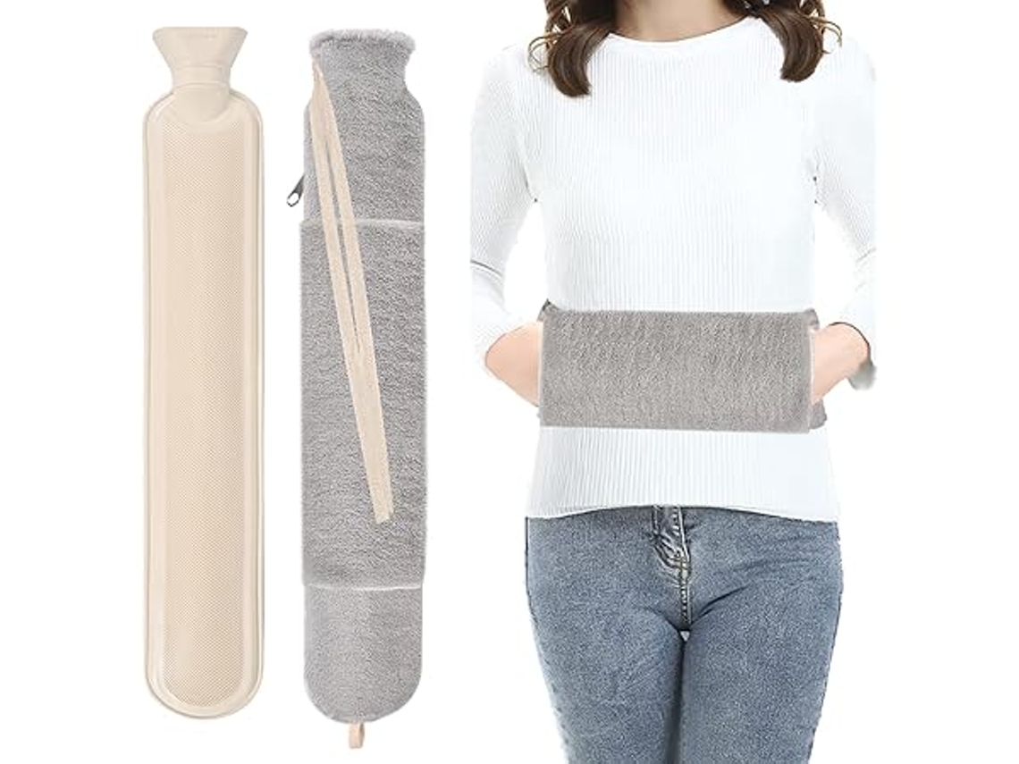 Bolsa Térmica Longa com Capa, em Lã, 2 Litros, Tamanho Grande Função de Aquecimento para Mãos Relaxamento Corporal Casa Viagem STELASPLEN