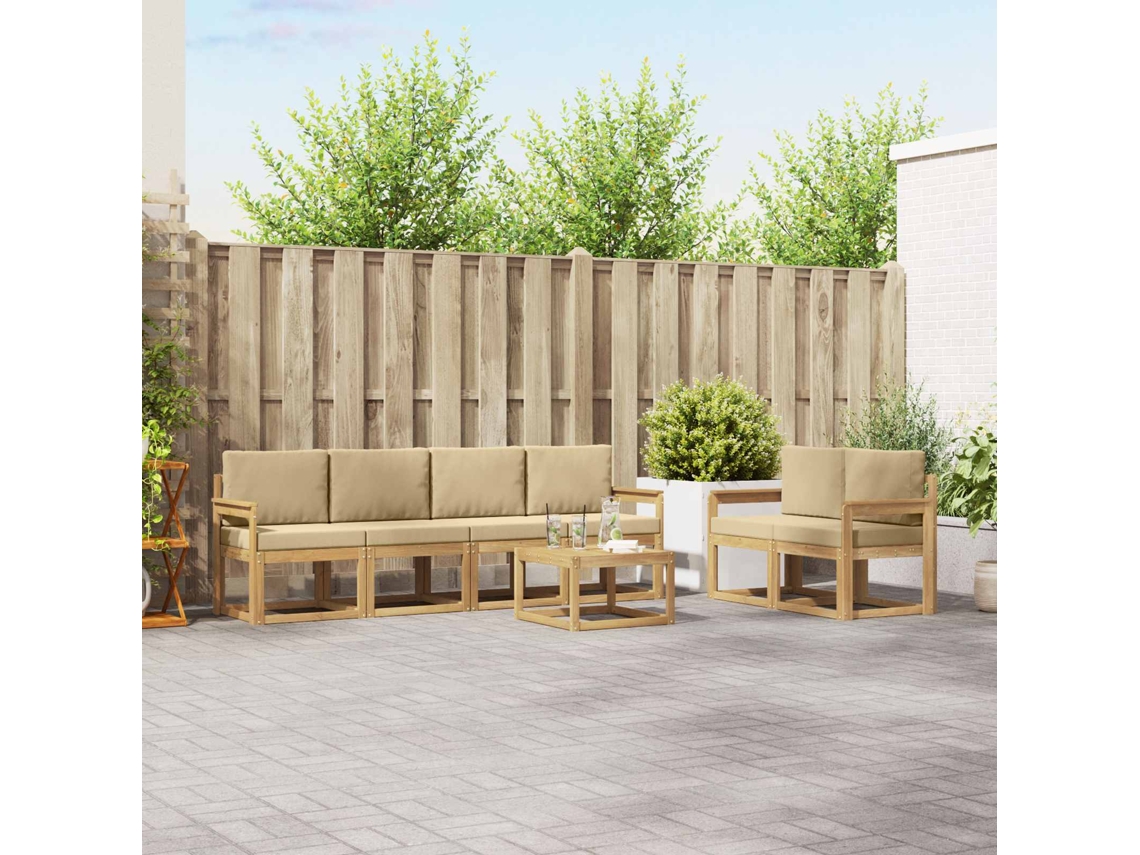 Vidaxl Conjunto De Sofás Para Exterior 7 Unid. Branco E Bege