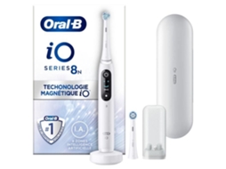 Escova de dentes elétrica Oral-B Io 8n branca com estojo de viagem e suporte para cabeça de escova