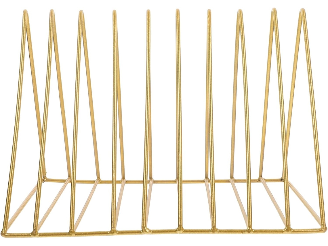 Suporte de Livros Multifuncional Grande em Ferro Dourado, Prateleira Triangular Mesa para Organização Arquivos