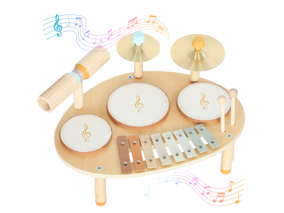 Conjunto de Instrumentos Musicais para Crianças a Partir de 2+ Anos com Bateria e Xilofone. Cor da Madeira Ge
