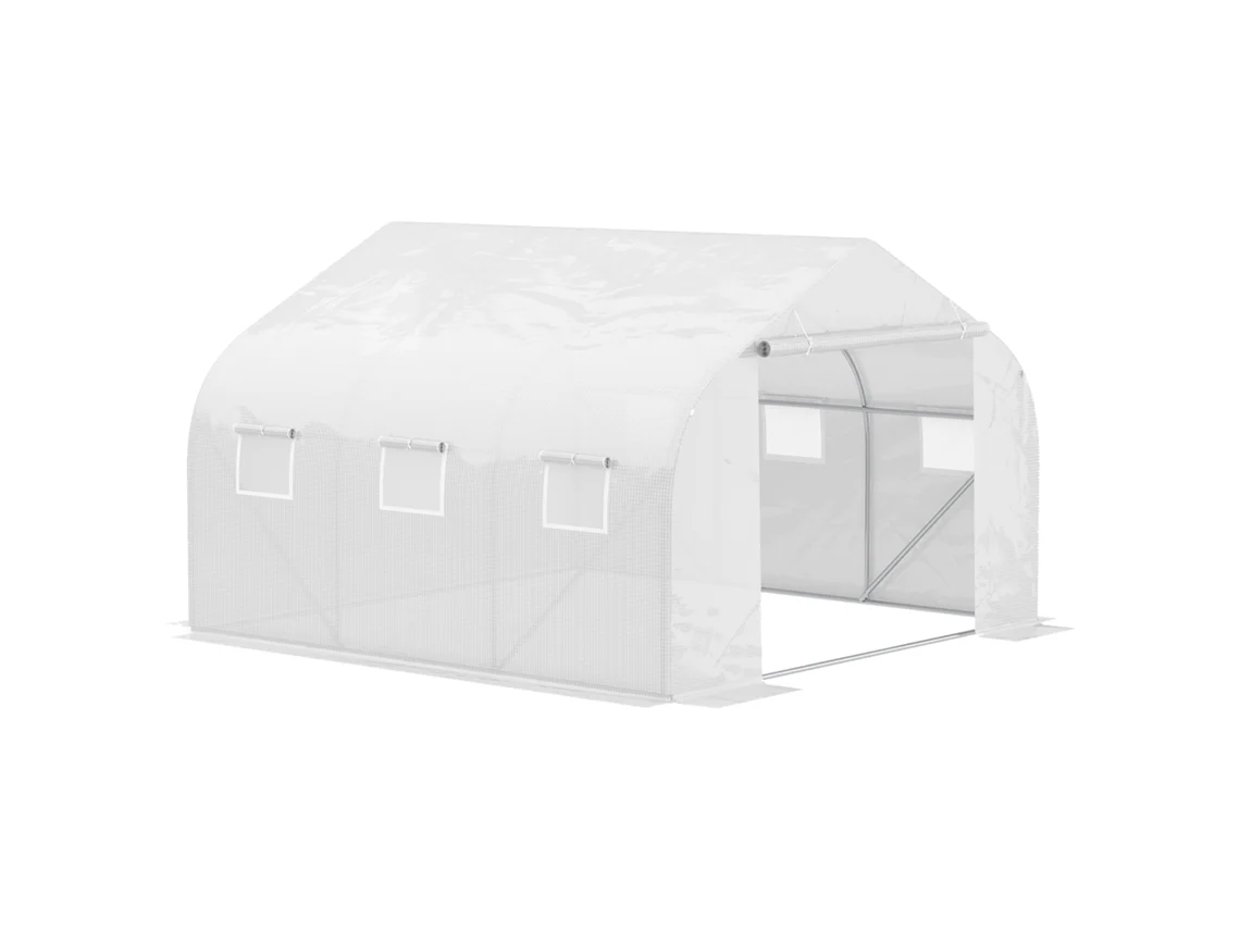 Serre Tunnel 10,5m² 3,5x3x2m Aço Galvanizado Bâche Pe Hd Branco Porta + 6 Janelas Enroláveis