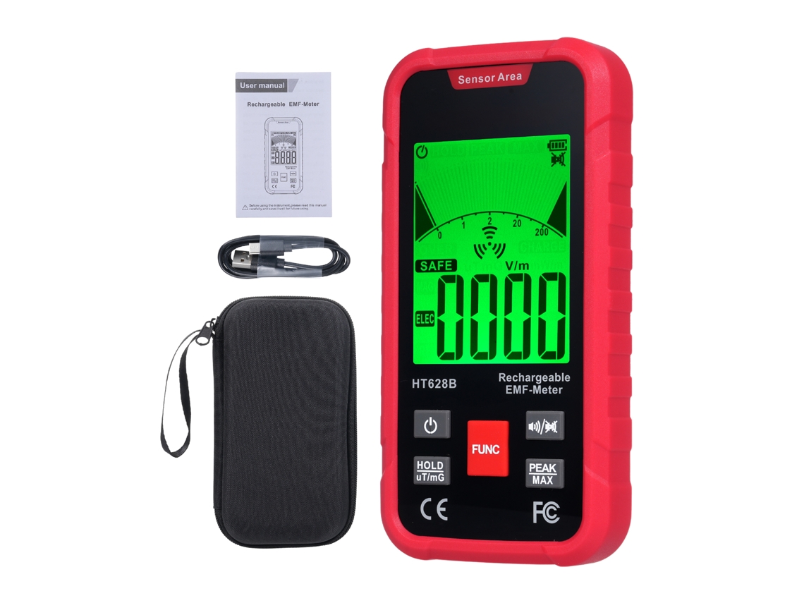 Detector de Radiação de Campo Eletromagnética EMF 3 em 1 para Medição de Campo Magnético Elétrico e Microondas com Alarme