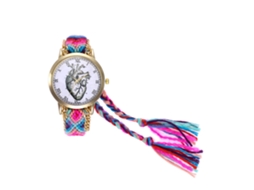Relógio Pulseira Feminino de Lã Tecida com Números Romanos Quartzo Rosa Vermelho