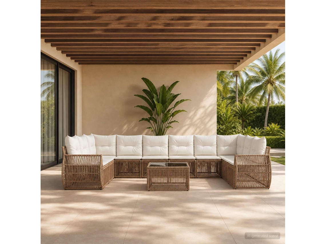 Vidaxl Conjunto De Sofá De Jardim 11 Pcs Bege E Branco Creme Vime Pe