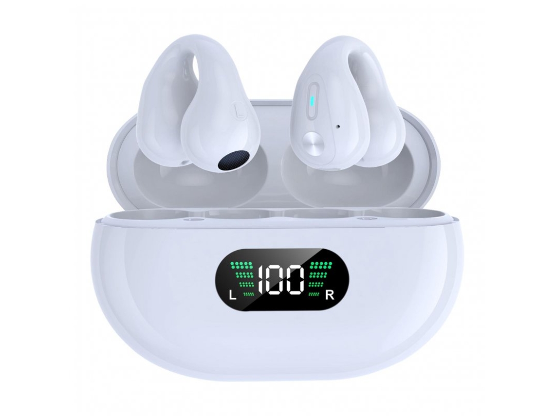 Auriculares Bluetooth True Wireless com Cancelamento de Ruído de Condução de Ar Ergonômico Clipe de Orelha Branco
