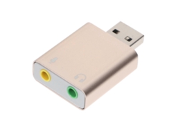 Placa de som USB 7.1 Brilvibera, interface de áudio USB com entradas para fone de ouvido e microfone.