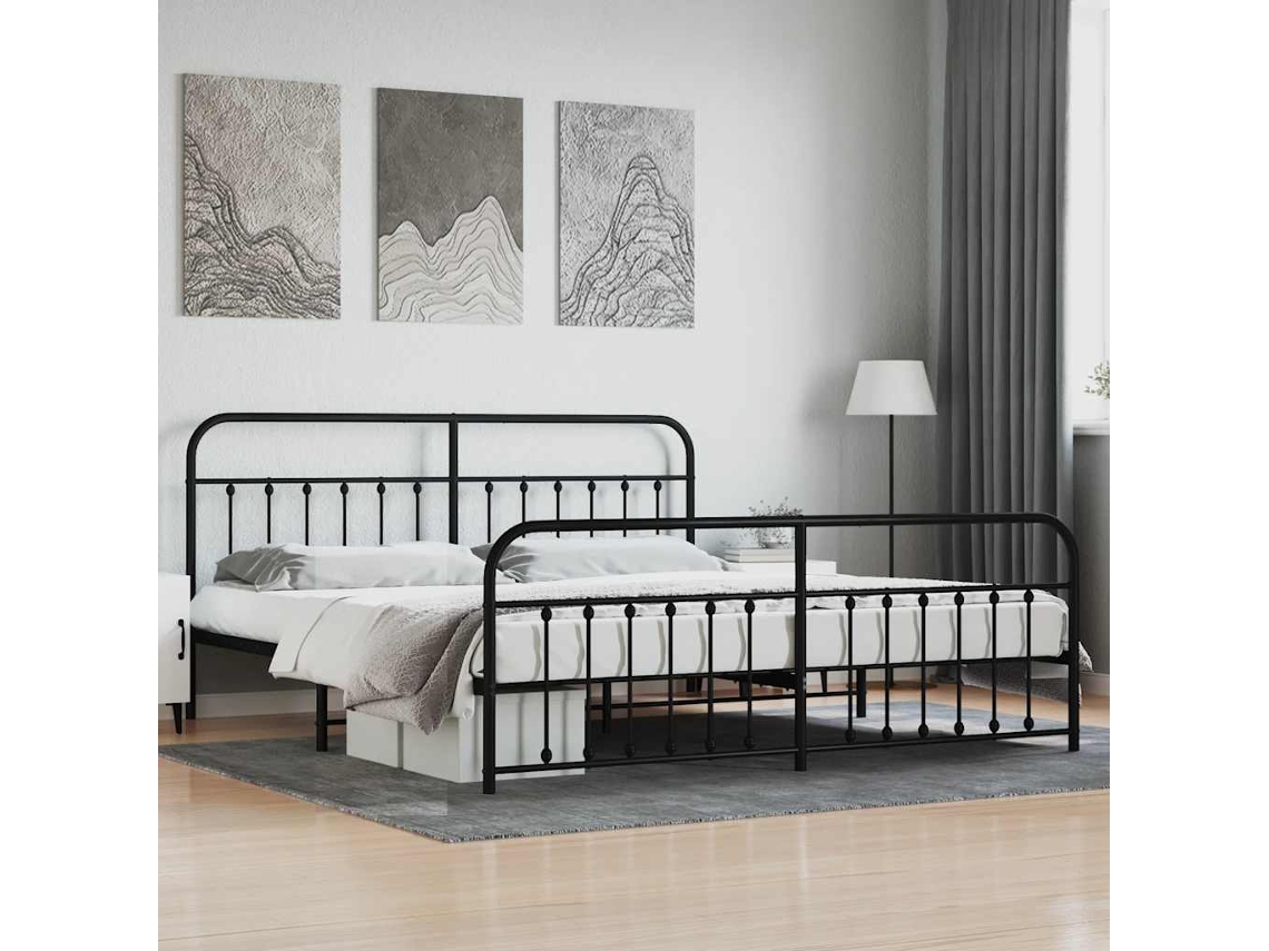 Vidaxl Estrutura De Cama Com Cabeceira E Pés 200x200 Cm Metal Preto