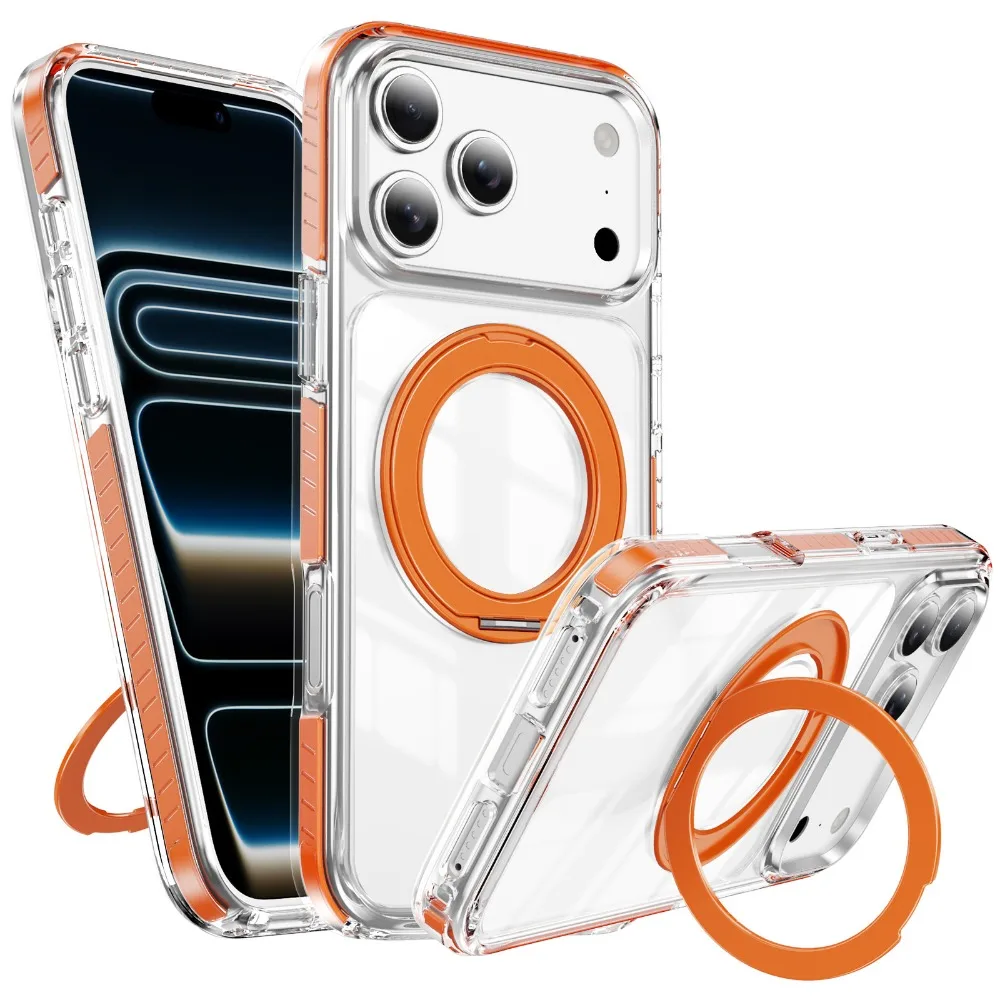 Capa Para Celular (laranja, Iphone 15 Plus), Compatível Com Magsafe, Suporte De Anel Giratório 360°