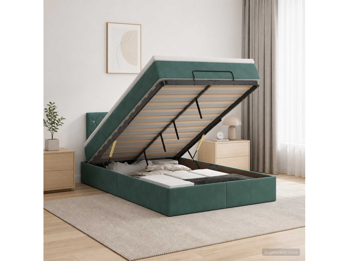 Vidaxl Cama Ottoman Com Colchão Verde-escuro 120 X 200 Cm Veludo