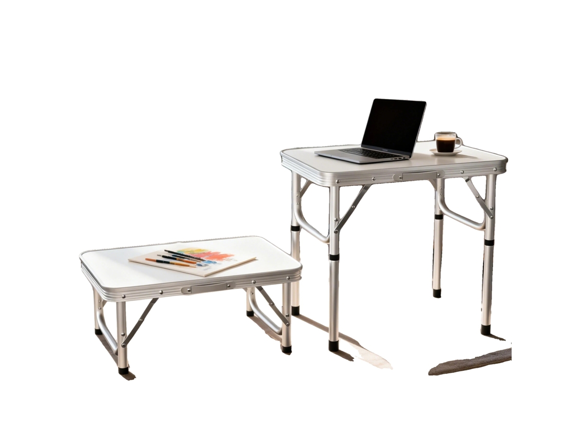 Mesa De Camping, Alumínio Leve, Altura Ajustável, Branco