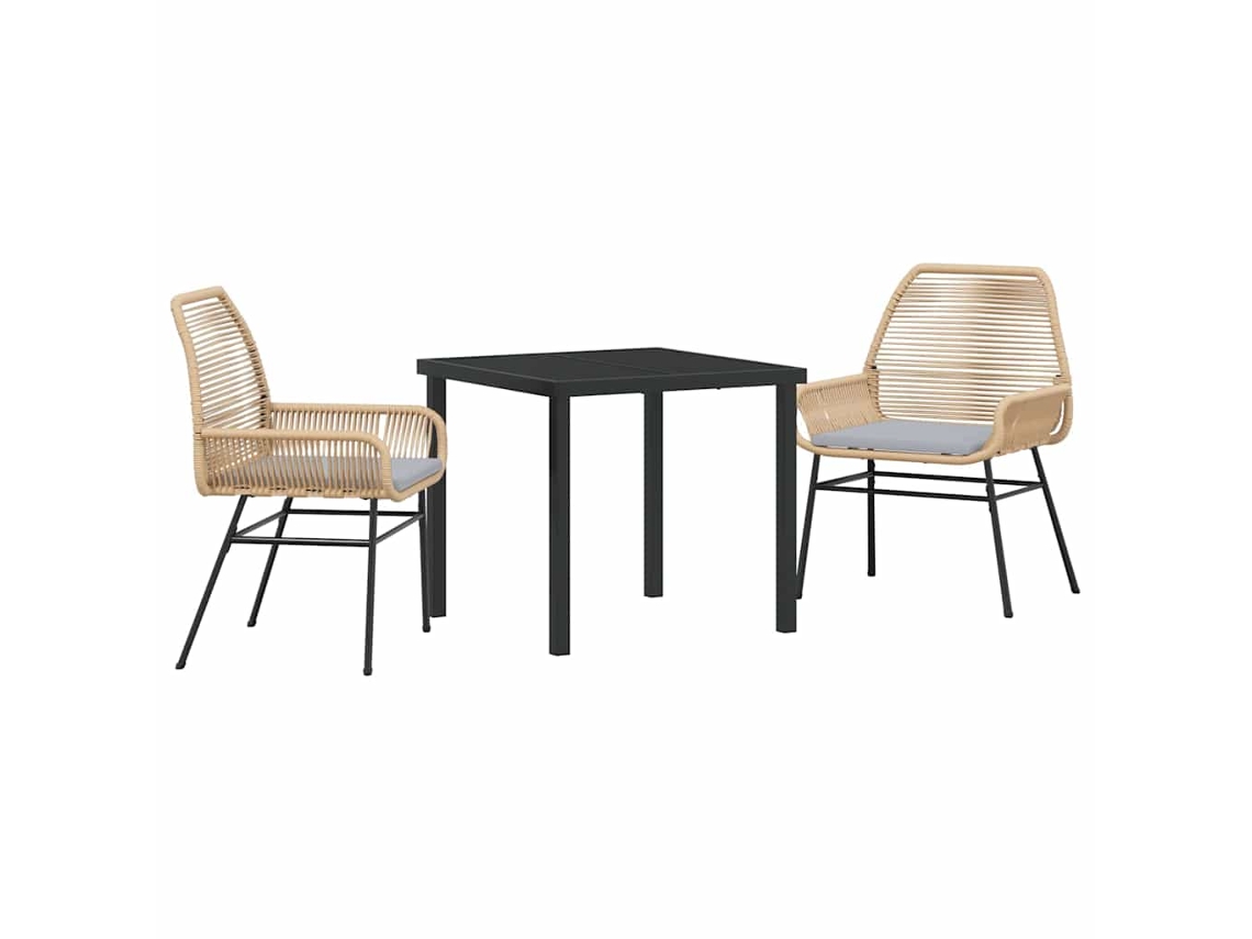 Conjunto de Móveis de Jardim HARLANV1 com 3 Pcs para Refeição Vime e Polipropileno Castanho