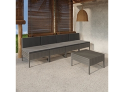 Vidaxl 5 Pcs Conjunto Lounge De Jardim C/ Almofadões Vime Pe Cinzento