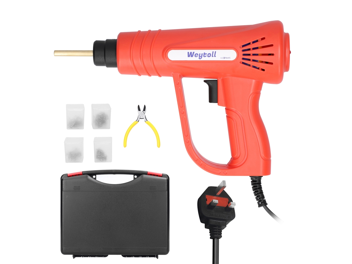 Kit de soldagem portátil de plástico de 70 W para reparos de rachaduras e furos com 4 caixas de pregos quentes.