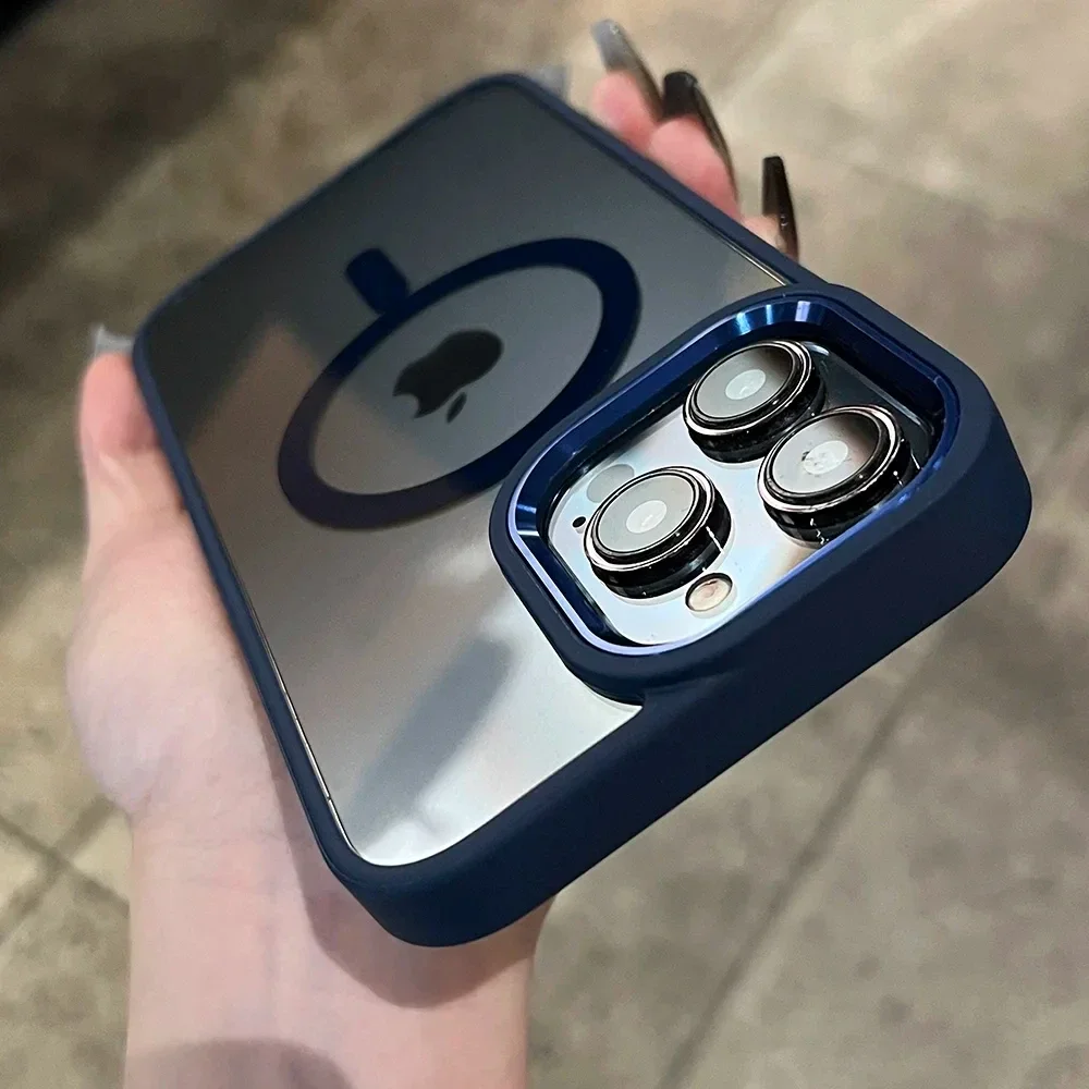 (iphone 13 Pro, Azul) Capa Protetora Magnética Transparente Para Carregamento Sem Fio Magsafe, Com Estrutura Resistente A Impactos.