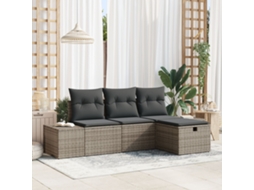 Conjunto De Sofá De Jardim De 4 Peças Com Almofadas Cinza De Rattan Sintético Lovely Home