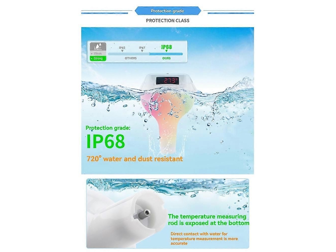 Termômetro de Piscina Flutuante Solar Led Digital Água com Luz Atmosf Era Rgb GOKOCO